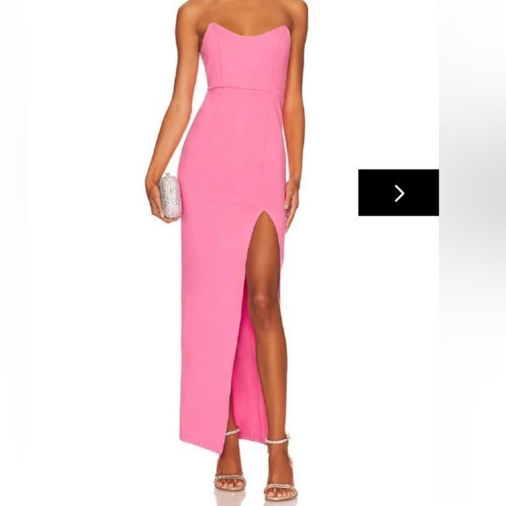 Superdown Ryleigh pink dress strapless slit dress